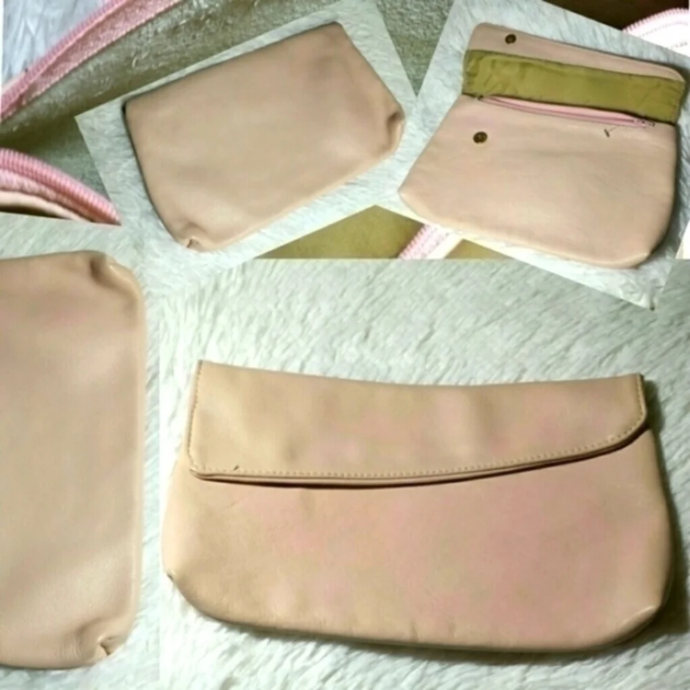 Vintage Genuine Pink Leather Clutch Bag